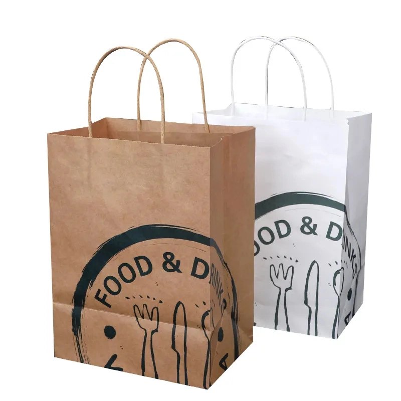 Cheap Recycled Kraft Paper Bag for Takeout Fast Food Drink Carrier Bag