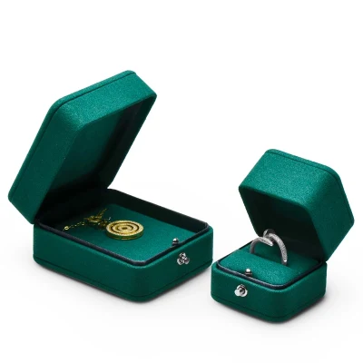 Mode nouvellement vert microfibre bouton pression anneau étui pendentif boîte bijoux stockage organisateur cadeau paquet pour fiançailles