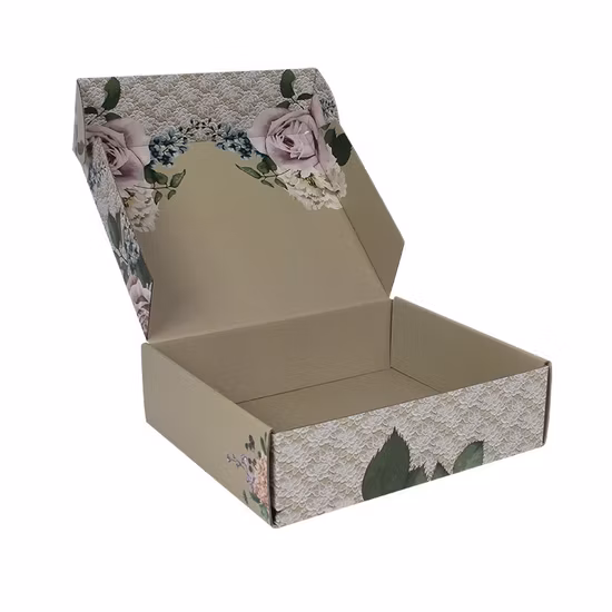 Paquet de papier ondulé UV imprimé en couleur personnalisé - Boîte-cadeau pour aliments/boissons/huile d'olive avec poignée en plastique - Carton pour nouilles/biscuits/saucisse/poulet